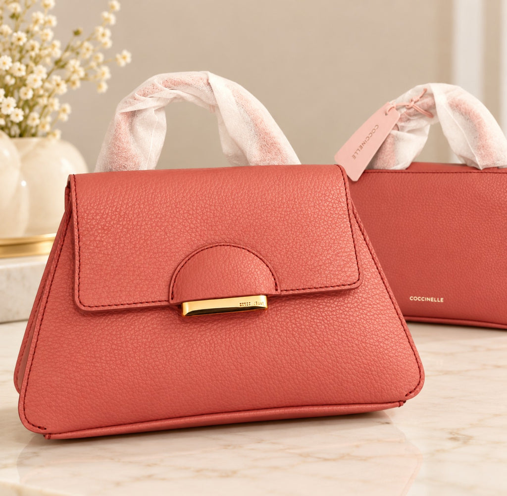 Coccinelle Talea Structured Leather Handbag – Coral Red