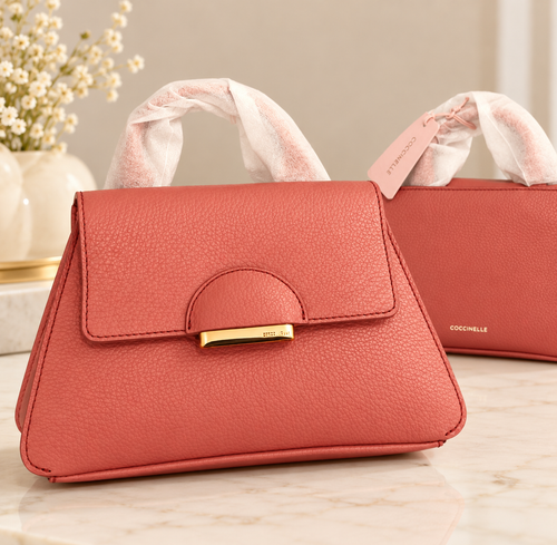 Coccinelle Talea Structured Leather Handbag – Coral Red