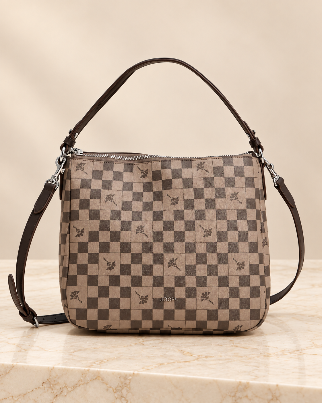 JOOP! Flora Piazza Athina Hobo Bag – Taupe/Brown Check