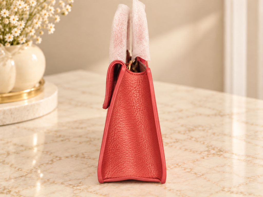 Coccinelle Talea Structured Leather Handbag – Coral Red